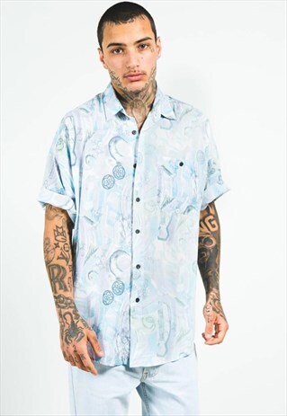 VINTAGE 80S CRAZY PATTERN FESTIVAL SHORT SLEEVE SHIRT/S5067