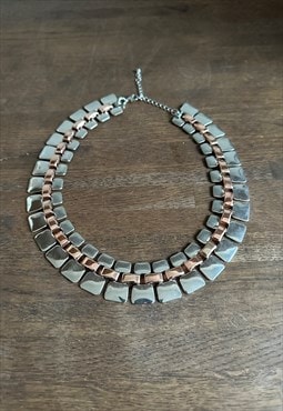 70's Vintage Silver Chrome Metal Bronze Link Necklace