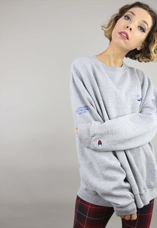 RETRO OVERSIZED CHAMPION SWEATER SWEATSHIRT GREY
