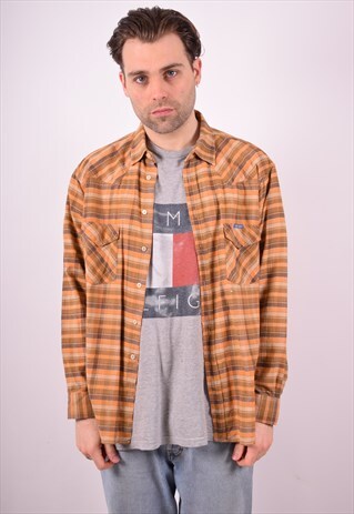 WRANGLER MENS VINTAGE SHIRT XL BROWN CHECK 90S