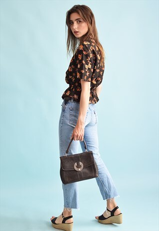 CUTE 70'S RETRO BROWN LEATHER SPACIOUS HANDBAG