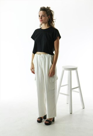 WHITE PLEATED PANTS / HIGH WAISTED CARGO PANTS