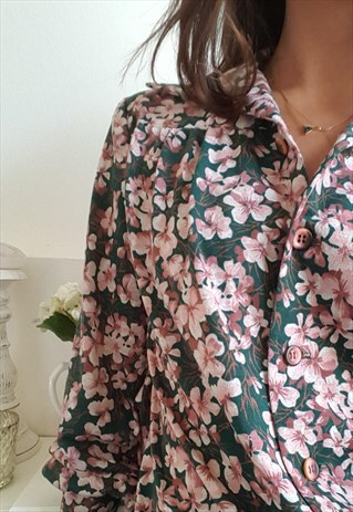 VINTAGE 80S PINK AND GREEN FLORAL SHIRT