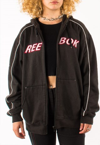 VINTAGE BLACK REEBOK HOODIE PULLOVER