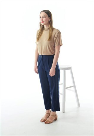 NAVY PLEATED PANTS / HIGH WAISTED PANTS