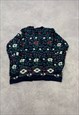 VINTAGE KNITTED JUMPER ABSTRACT FLOWER PATTERNED KNIT