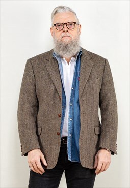 Vintage 90's Men Harris Tweed Blazer in Beige