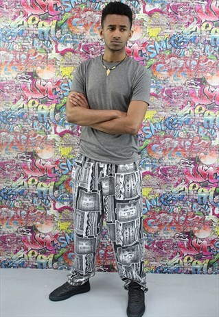 VINTAGE 90S PATTERNED FESTIVAL TROUSERS. FUNKY. UNISEX.