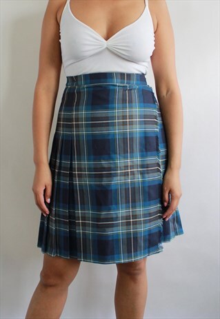 Y2K 90S BLUE KILT TARTAN PLEATED SKIRT
