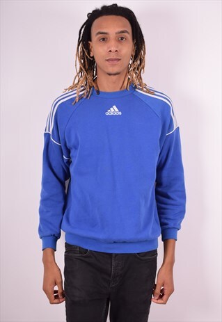 ADIDAS MENS VINTAGE SWEATSHIRT JUMPER LARGE BLUE 90S
