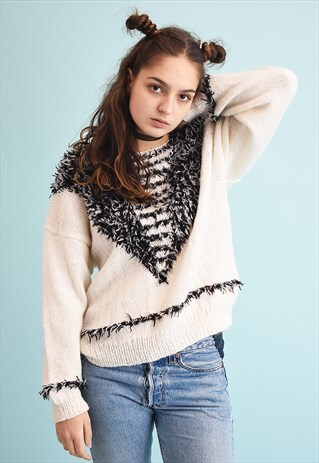 80'S RETRO FLUFFY NEUTRAL MOMS KNIT JUMPER