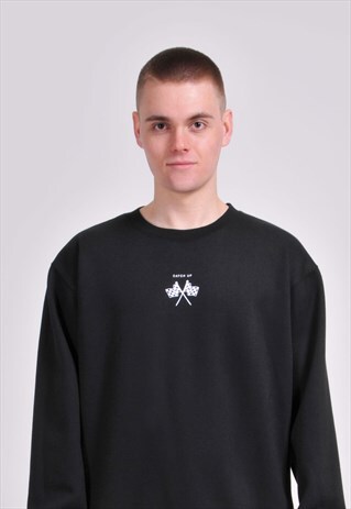 BLACK LONG SLEEVED CATCH UP GRAPHIC SWEATSHIRT - RELAXED FIT