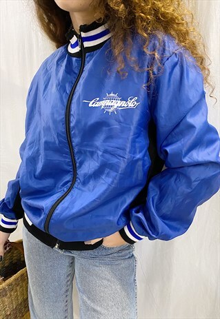 VINTAGE 80S SHELL BOMBER JACKET WINDBREAKER BLUE