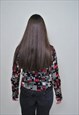 90'S BLACK RUFFLED BLOUSE, VINTAGE ABSTRACT RUFFLE SHIRT