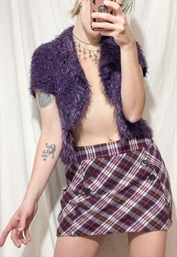 Vintage Cardigan Y2K Fluffy Furry Top in Purple