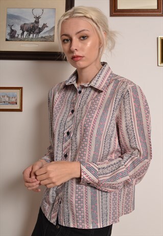 VINTAGE 70S ABSTRACT STRIPE PRINT BLOUSE