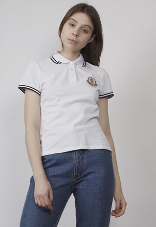VINTAGE 90'S MONCLER BADGE WHITE POLO T-SHIRT