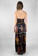 REVIVAL 70'S DRESS BLACK ORANGE RETRO PRINT HALTER NECK MAXI