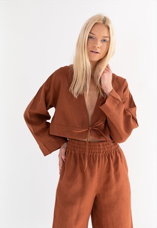 VICTORIA TIE FRONT CROP TOP / LINEN KIMONO JACKET