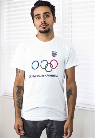 VINTAGE K-SWISS OLYMPIC T-SHIRT LOGO 90S L 4.9