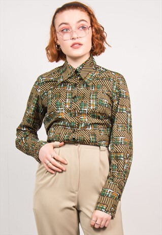 VINTAGE 70'S GREEN CHECKED PATTERN SHIRT