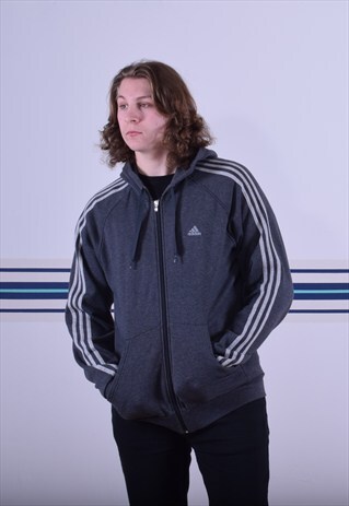 ASPHALT GREY ADIDAS ZIPPED HOODIE