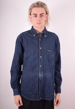 CONTE OF FLORENCE MENS VINTAGE DENIM SHIRT MEDIUM NAVY 90S
