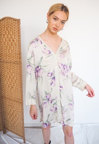 VINTAGE SILKY FLORAL BUTTON UP DRESS