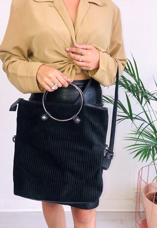 VINTAGE VELVET RIBBED LARGE SILVER HOOP BAG