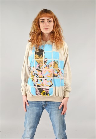 VINTAGE 70'S DISCO PRINTED BEIGE SWEATER