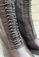 BLACK LEATHER HIGH HEELED ANKLE BOOTS UK SIZE 6