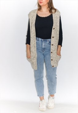 Hand Knitted Soft Wool Slouchy Long Cardigan Vest