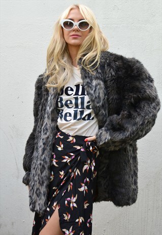 VINTAGE GREY & BLACK OVERSIZED ARCTIC FAUX FUR COAT