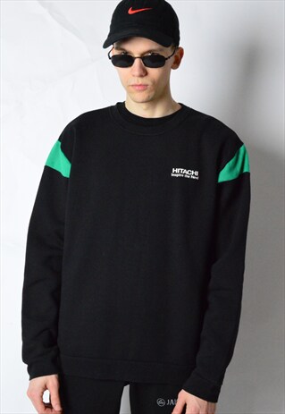 VINTAGE 90S BLACK GREEN HITACHI SWEATSHIRT