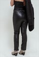 VINTAGE Y2K ROCK CHIC BLACK LEATHER MID WAIST TROUSERS S