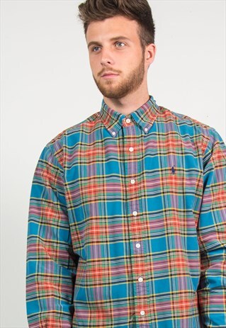 RALPH LAUREN SHIRT BLUE CHECK PATTERN
