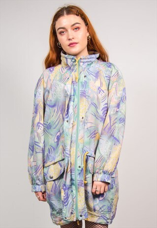 VINTAGE 90'S PASTEL ABSTRACT LIGHTWEIGHT PARKA COAT