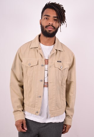 CARRERA MENS VINTAGE DENIM JACKET SMALL KHAKI 90S