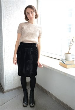 Vintage 80's Black Crush Velvet Mini Skirt