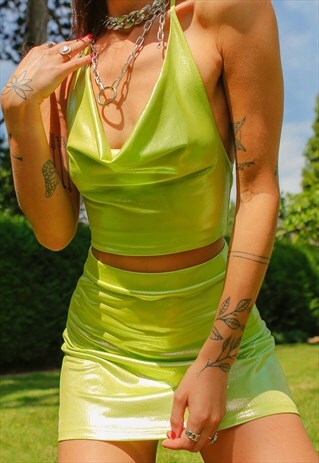 LIME GREEN HALTER NECK TOP WITH MATCHING BANDANA