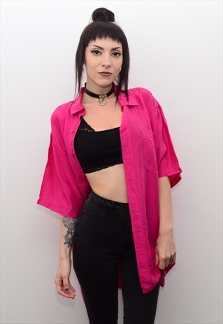 VINTAGE 90'S GENUINE SILK MAGENTA PINK OVERSIZED SHIRT