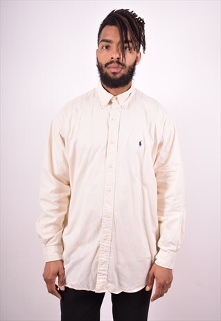 RALPH LAUREN MENS VINTAGE SHIRT LARGE OFF WHITE 90S