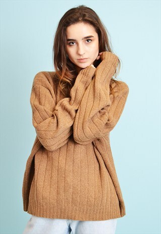 90'S RALPH LAUREN OVERSIZED KNIT WOOLLEN NEUTRAL JUMPER TOP