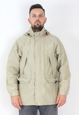 Parka L Jacket Coat Hooded Zip Up Unlined Four Front Pockets