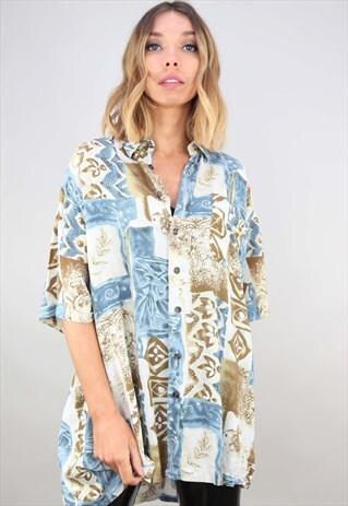 VINTAGE OVERSIZED SHORT SLEEVE PATTERNED SHIRT