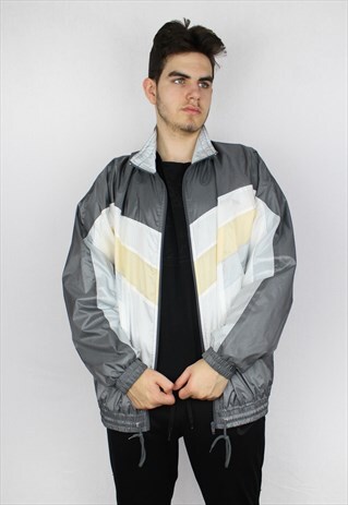 VINTAGE METALLIC SHELL SUIT JACKET WINDBREAKER IN GREY