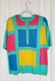 VINTAGE 80S COLORFUL GEOMETRIC BUTTON COLLAR KNITTED BLOUSE