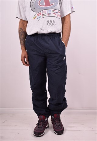 NIKE MENS VINTAGE TRACKSUIT TROUSERS W32 L31 BLUE 90S