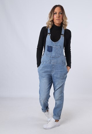DENIM DUNGAREES WIDE TAPERED LEGS STRETCH UK 14 (DK5D)