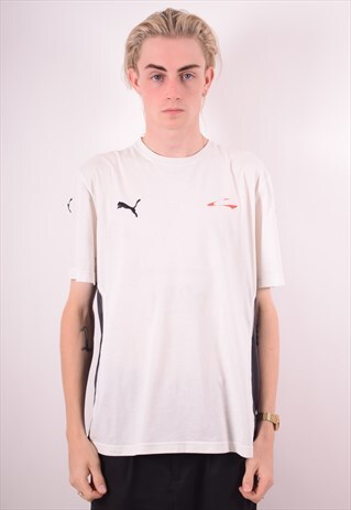 PUMA MENS VINTAGE T-SHIRT TOP LARGE WHITE 90S